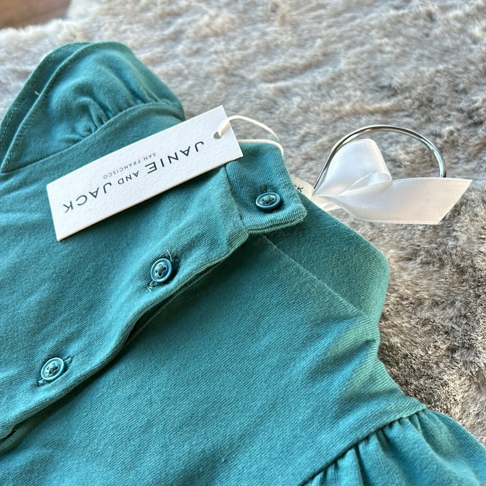 JANIE & JACK NWT teal mock neck with bow accent and ruffle short sleeve top 2T - Picture 4 of 5
